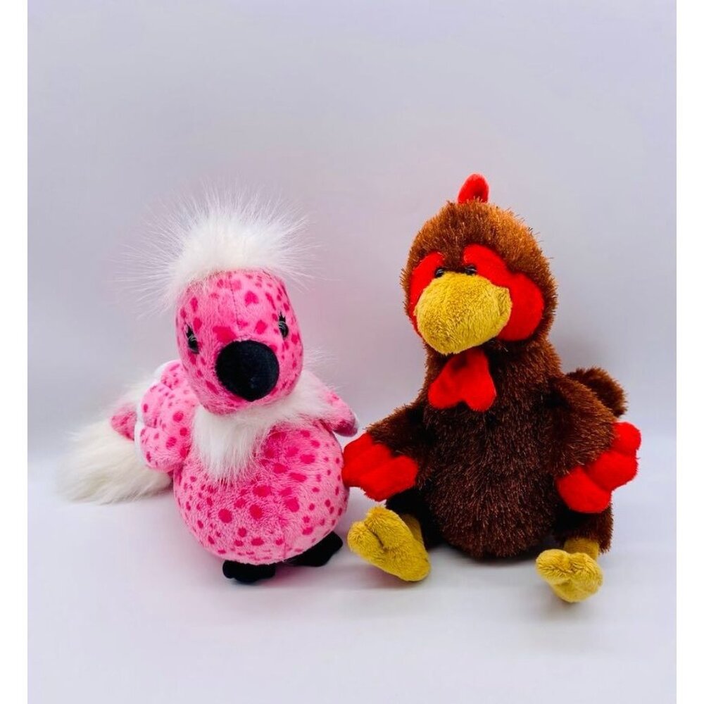 Ganz Webkinz Lot of 2 Plush, HM346 Rooster, HM455 Cherry Blossom Bird.  No Codes